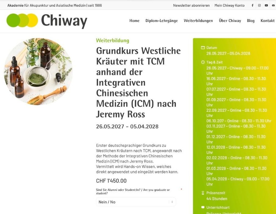Grundkurs Westliche Kräuter mit TCM 26.05.2027 - 05.04.2028